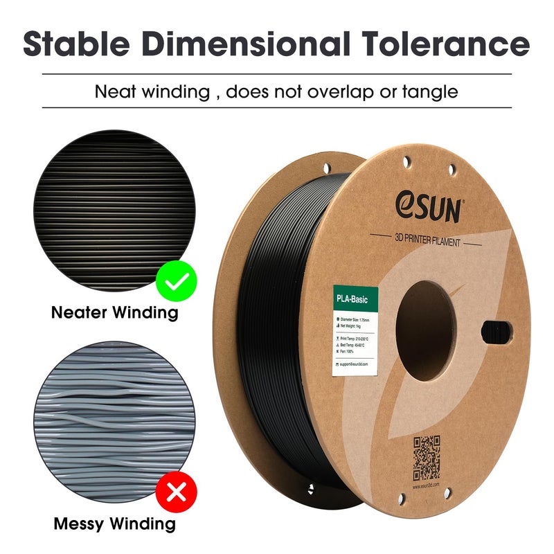 eSUN PLA Basic Filament 1.75mm, 3D Printer Filament High Speed PLA for Fast Printing, 1KG Spool (2.2 LBS) 3D Printing Filament for High Speed 3D Printers, Black - Image 2