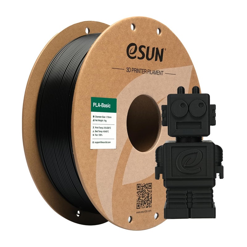 eSUN PLA Basic Filament 1.75mm, 3D Printer Filament High Speed PLA for Fast Printing, 1KG Spool (2.2 LBS) 3D Printing Filament for High Speed 3D Printers, Black - Image 1