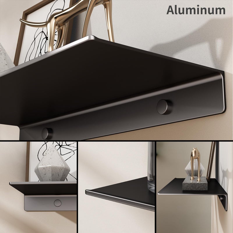 Danpoo Small Floating Shelf for Wall Storage, Mini Display Shelf for Collectibles, Metal Wall Shelf for Bathroom/Living Room/Kitchen/Bedroom(Black, 8") - Image 3