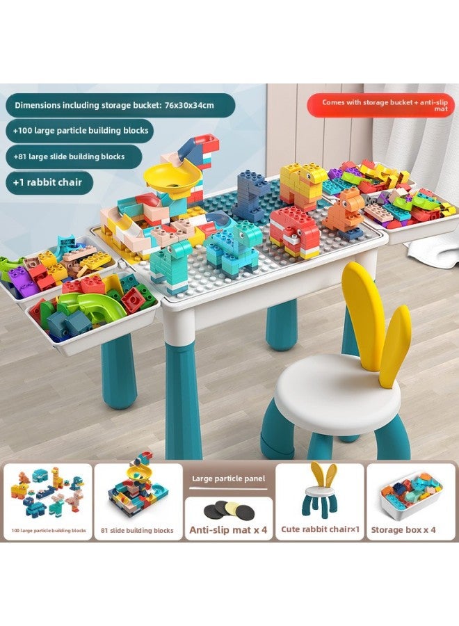 # Variables Slide Building Blocks Table Assembled Toys Puzzle 3 To 6 Years Old Boy Child Size Granular Ball Rail-Color:Large Particles [rectangular Table] 1 Chair + 100diy Building Blocks + 80 Slide Building Blocks, Free Storage  - Image 1