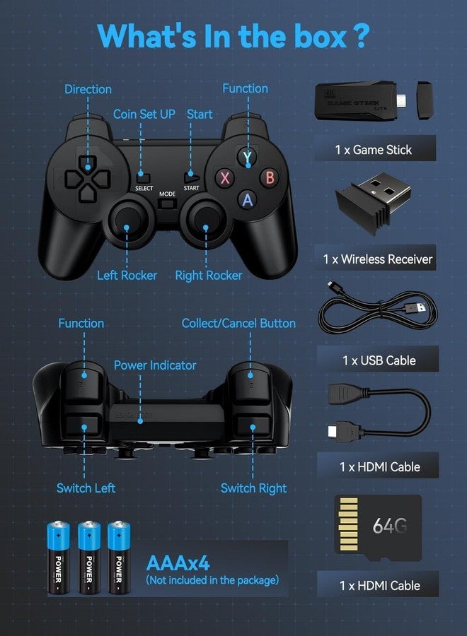 SSR Retro Game Stick Pro 2025 Upgrade – 20,000+Built Games | 4K HDMI TV Output | 64GB Memory Card | 2 Wireless Gamepads | 15 Emulators | Plug & Play | Perfect for Kids, Adults & Family Entertainment - Image 3