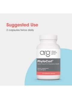 اليرجي ريسيرتش جروب مجموعة أبحاث الحساسية - مكمل غذائي PhytoCort - دعم الجهاز التنفسي، صحة الرئة، إزالة السموم من الرئة، تطهير الرئة، التنفس الصحي، دعم الأعشاب، الريشي، عرق السوس، نوني، كبسولات نباتية - 120 كبسولة  - Image 4