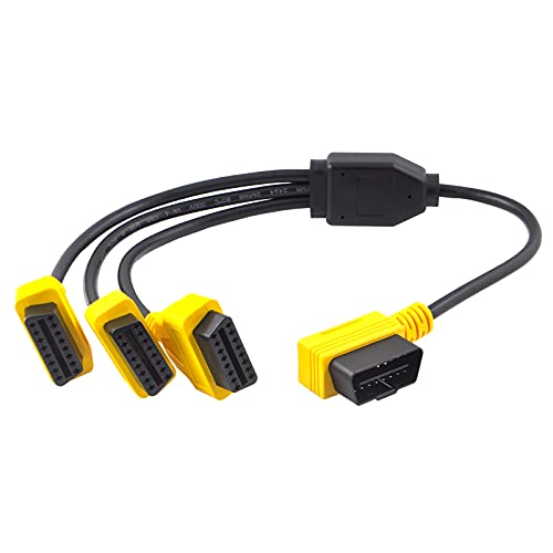 OLLGEN 1.6ft/50cm OBD2 Splitter Cable, 3 Way OBD-II Extension, Full 16 Pin 1 to 3 Female Y Car Diagnostic Extender Cord Adapter (Right Angle Yellow) - Image 1