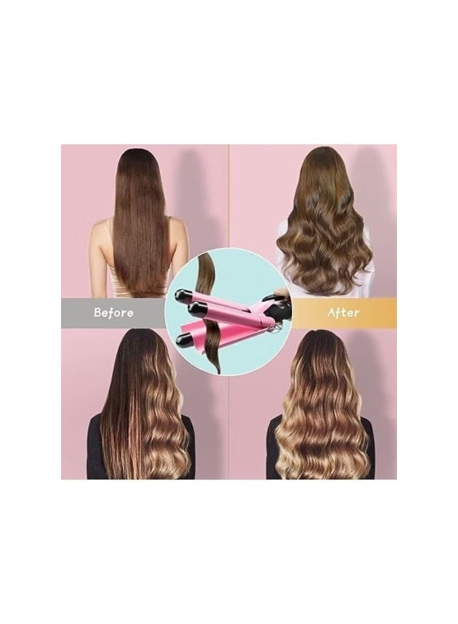 Triple Barrel Curling Iron - 1-Inch Hair Waver for Mermaid Beach Waves, Adjustable Temperature Ceramic Tourmaline Curler, Fast Heating (Pink) - Image 3