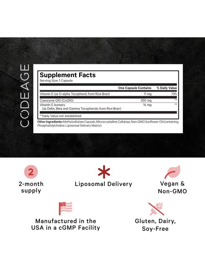 Codeage Liposomal CoQ10 Max Supplement - 250 mg Coenzyme Q10 with Vitamin E Isomers Tocopherols - 2-Month Supply - 1 Capsule Per Serving - Liposomal Delivery - Non-GMO, Gluten-Free - 60 Capsules - Image 2