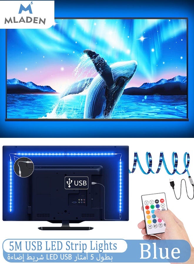 MLADEN LED Lights for TV 16.4ft/5m LED Lights for 32-60 Inch RGB TV Light Backlight Behind Music Sync Bluetooth APP and Remote Control TV Strip Lights USB Powered for Bedroom,Living Room,TV Backlight - Image 1