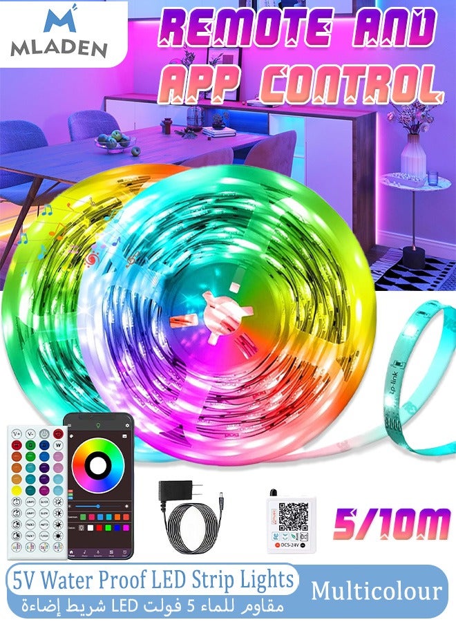 MLADEN LED Lights for TV 16.4ft/5m LED Lights for 32-60 Inch RGB TV Light Backlight Behind Music Sync Bluetooth APP and Remote Control TV Strip Lights USB Powered for Bedroom,Living Room,TV Backlight - Image 1