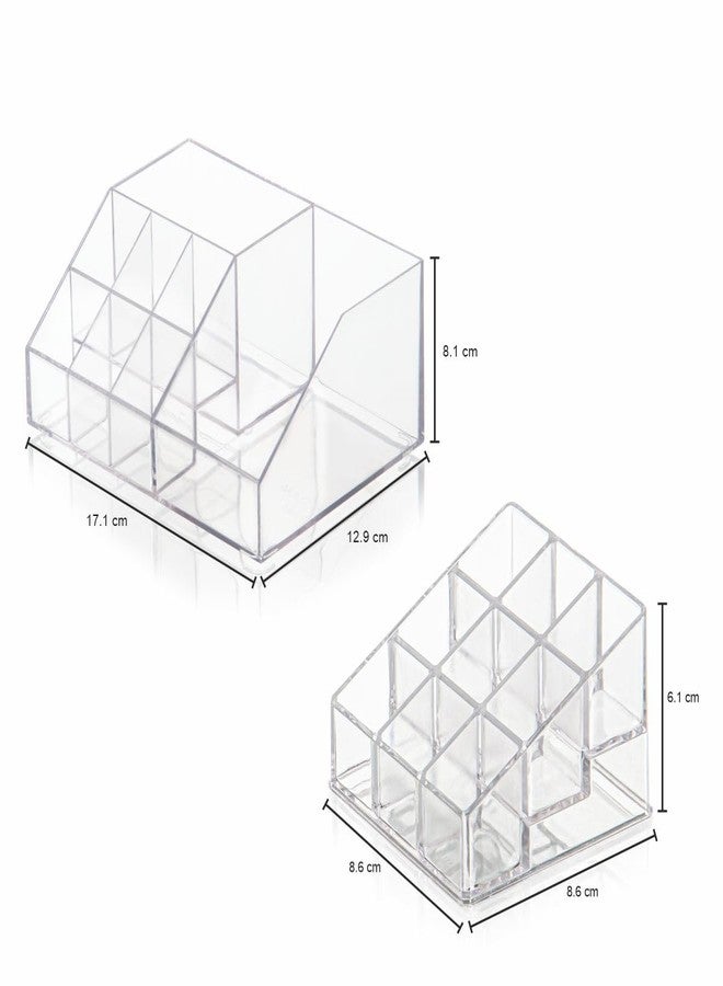 Polyset Lip Luxe & Mac Multipurpose Makeup Organizer Set of 2 | Lipstick & Brush Holder for Countertop | Cosmetic Storage for Vanity, Dressing Table & Bathroom | Durable Plastic 9 & 8 Grid - Natural - Image 2