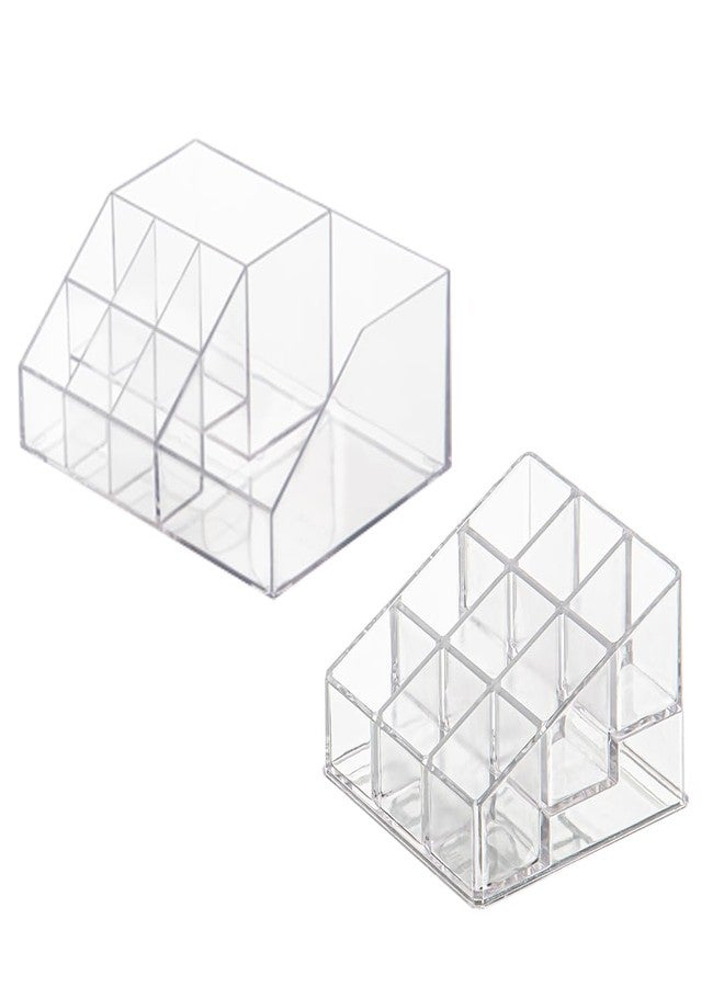 Polyset Lip Luxe & Mac Multipurpose Makeup Organizer Set of 2 | Lipstick & Brush Holder for Countertop | Cosmetic Storage for Vanity, Dressing Table & Bathroom | Durable Plastic 9 & 8 Grid - Natural - Image 1