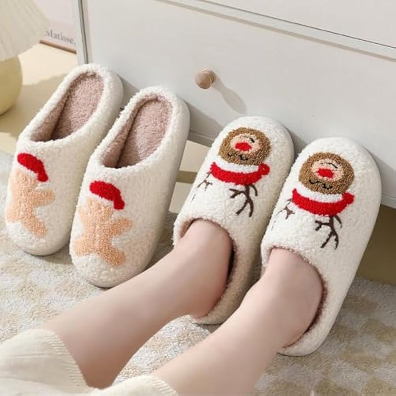 إسكدنيا شبشب كريسماس للنساء من بي كيه اف دي اف في بي بتصميم حيوان الرنة والزنجبيل، شبشب منزلي لطيف محشو لغرفة النوم، حذاء مريح للاستخدام الداخلي - Image 2