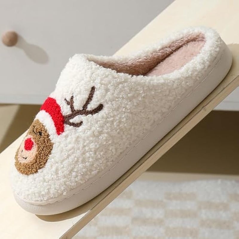 إسكدنيا شبشب كريسماس للنساء من بي كيه اف دي اف في بي بتصميم حيوان الرنة والزنجبيل، شبشب منزلي لطيف محشو لغرفة النوم، حذاء مريح للاستخدام الداخلي - Image 4