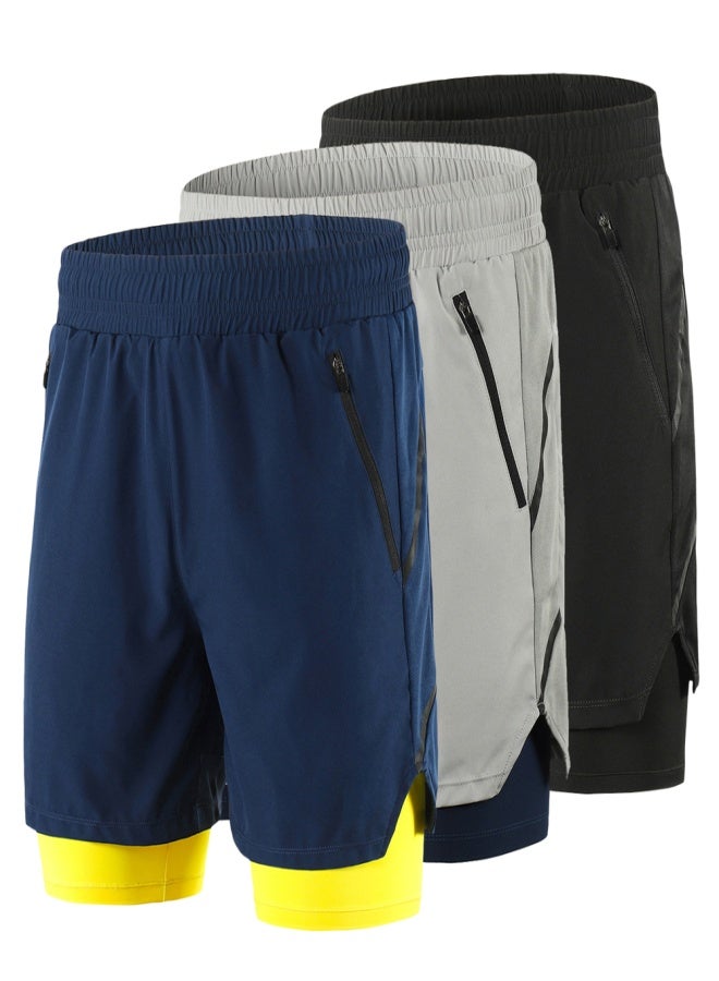 ARSUXEO Men 2 in 1 Running Shorts Quick Drying Breathable Active Training Exercise Jogging Marathon Cycling Shorts - Image 5
