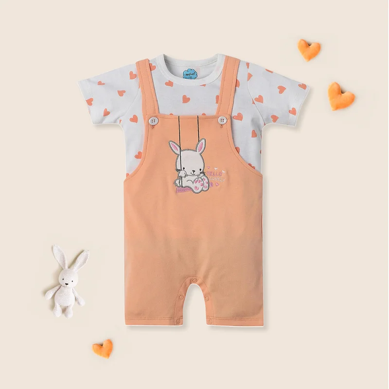 Nautinati Nautinati Infants Embroidered Cotton Dungaree with Printed T-shirt