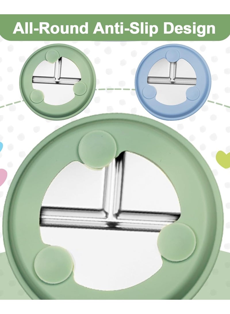 آي ميس يو عبوة من 2 طبق أطفال من الفولاذ المقاوم للصدأ مع كوب شفط، أطباق أطفال مقسمة مع غطاء سيليكون قابل للإزالة للأطفال، غير قابلة للانزلاق وغير قابلة للكسر (أزرق وأخضر) - Image 4