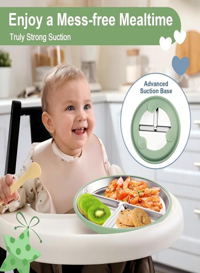 آي ميس يو عبوة من 2 طبق أطفال من الفولاذ المقاوم للصدأ مع كوب شفط، أطباق أطفال مقسمة مع غطاء سيليكون قابل للإزالة للأطفال، غير قابلة للانزلاق وغير قابلة للكسر (أزرق وأخضر) - Image 5