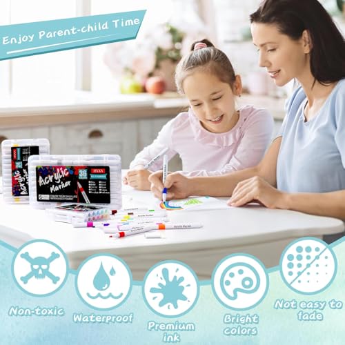 Corslet 24 Pcs Acrylic Markers Set Acrylic Paint Markers Acrylic Pens for Painting Diy Crafts Making Art Supplies, Multicolor Fine Tip for Rock Wood Canvas Glass Ceramic Plastic Metal Stone Painting - Image 4