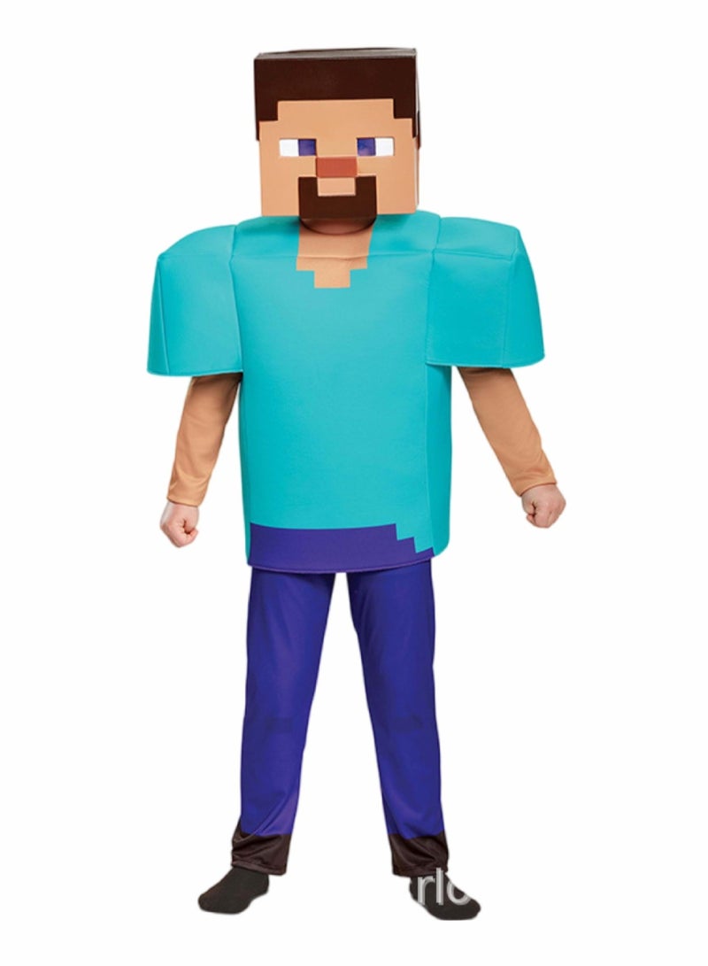 ماين كرافت 3 قطعة مجموعة زي ماينكرافت ستيف ، زي لعبة الفيديو بدلة كوسبلاي زي هالوين للأطفال - Image 1