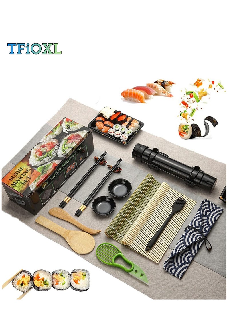 TFiOXL Sushi Making Kit, Set of 16 - Sushi Maker with Knife, Bamboo Mats, Rice Bazooka, Chopsticks, Holder, Dipping Plate, Slicers, Nigiri Maker, Rice Paddles, and Sushi Brush - Image 1