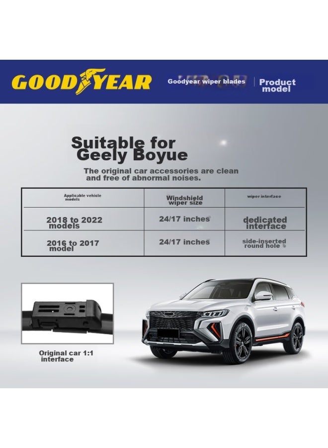 GOODYEAR Goodyear, Geely Boyue Windshield Wipers, For 2018- Pro Models, Original X Boneless, 16 Front Wiper Blades, 24/17  - Image 2