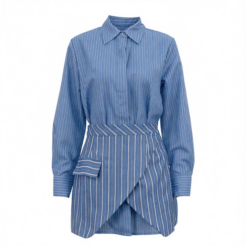 Striped Skirt Set with Long Sleeve Blouse for Women Office Two Piece Outfit - Image 4
