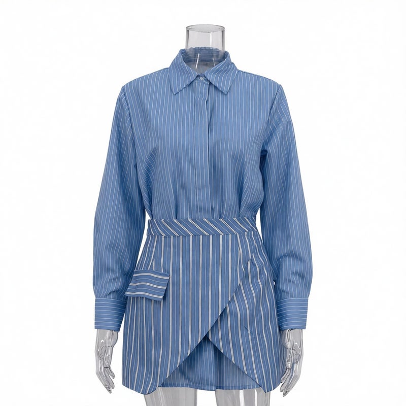 Striped Skirt Set with Long Sleeve Blouse for Women Office Two Piece Outfit - Image 3