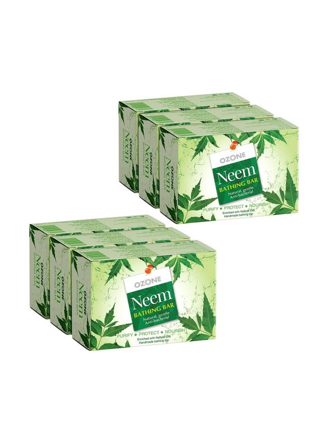 Ozone صابون بار الاستحمام عجائبي من النيم للرجال والنساء مثالي لحب الشباب والبثور والطفح الجلدي طبيعي ومضاد للبكتيريا مُعزز بمستخلص النيم وزيت جوز الهند وزيت الخروع خالي من المواد الحافظة والكيماويات 125غ (عبوة من 6) - Image 1