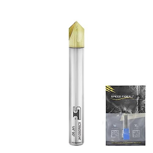 SPEED TIGER Chamfer End Mill - CNC Carving Bits, V Groove, 90 Degree, ICSM1/4 Shank 2" OVL (1 Piece, 1/4" 90°) - for Wood, Alloy Steels, Hardened Steels – Mill Bits Sets for DIYers & Professionals - Image 1