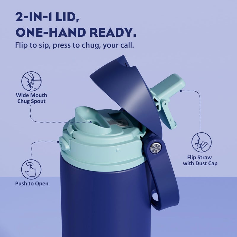POWCAN 24 oz Insulated Stainless Steel Water Bottle: 2-in-1 Push-Button Spout & Quick-Flip Straw, Leakproof, Cold 24 Hrs, Fits Car Cup Holder, Sports Bottle for Travel, Gym, School Gift (Wit & Wings) - Image 2