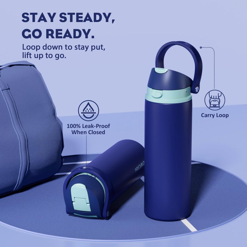 POWCAN 24 oz Insulated Stainless Steel Water Bottle: 2-in-1 Push-Button Spout & Quick-Flip Straw, Leakproof, Cold 24 Hrs, Fits Car Cup Holder, Sports Bottle for Travel, Gym, School Gift (Wit & Wings) - Image 4