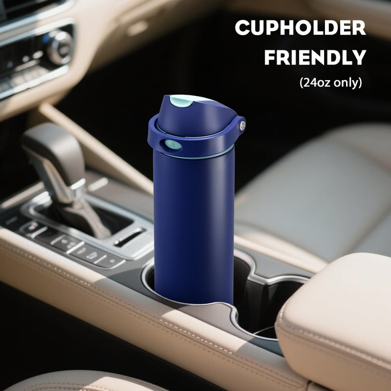 POWCAN 24 oz Insulated Stainless Steel Water Bottle: 2-in-1 Push-Button Spout & Quick-Flip Straw, Leakproof, Cold 24 Hrs, Fits Car Cup Holder, Sports Bottle for Travel, Gym, School Gift (Wit & Wings) - Image 5