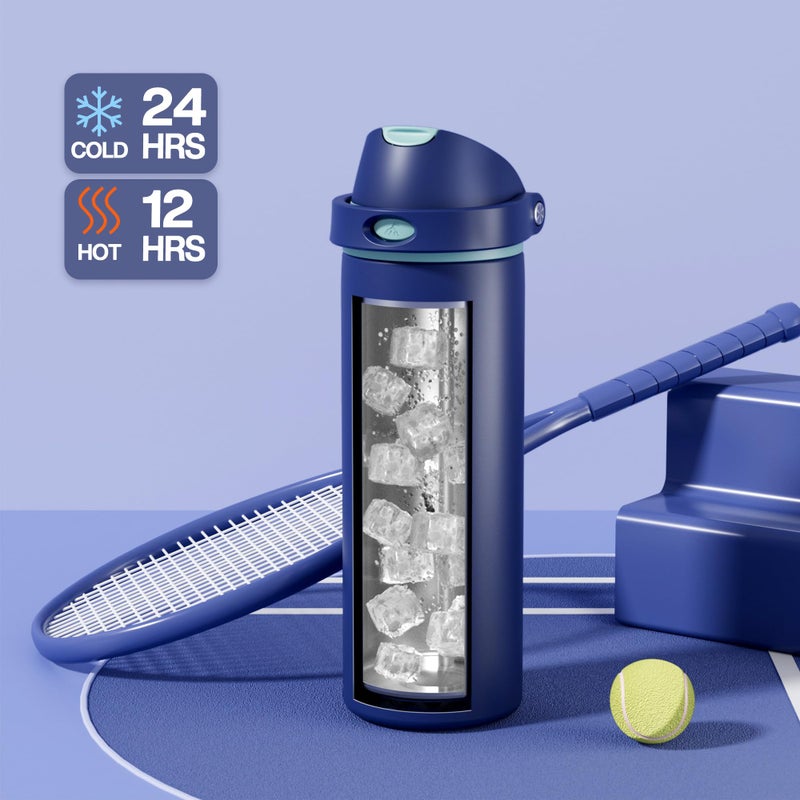 POWCAN 24 oz Insulated Stainless Steel Water Bottle: 2-in-1 Push-Button Spout & Quick-Flip Straw, Leakproof, Cold 24 Hrs, Fits Car Cup Holder, Sports Bottle for Travel, Gym, School Gift (Wit & Wings) - Image 3