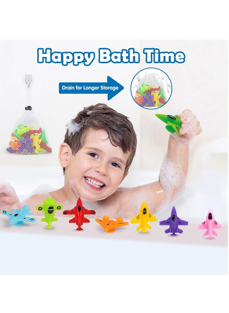 Excefore Baby Suction Cup Toys, 16PCS Silicone No Hole Mold Free Bath Toy with Mesh Bag Storage, Airplane Sucker Bath Toys for Kids Ages 4-8, Toddler Bath Toys Connect Build Create Travel Toys Suction Toys Bat - Image 3