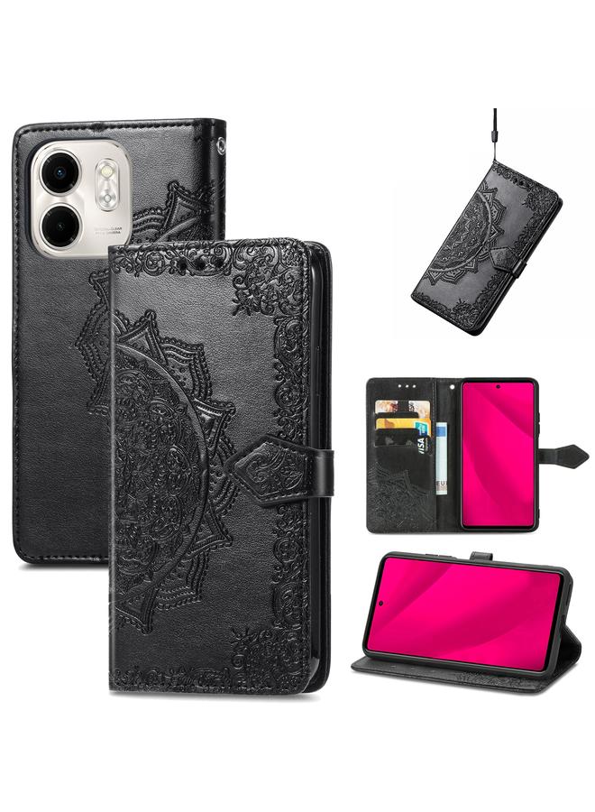 زبون جراب لهاتف Infinix Smart 9 مصنوع من الجلد المنقوش بزهرة ماندالا - Image 1