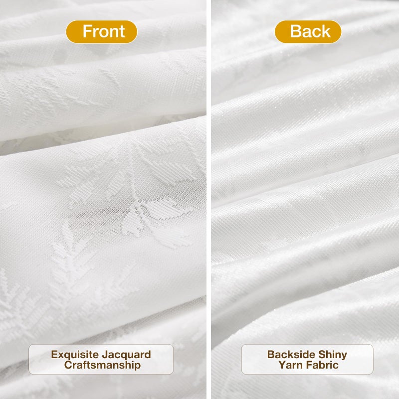 Anmao White Semi Sheer Light Filtering Curtains 84 Inches Long 2 Panels, Leaf Pattern Drapes for Living Room Bedroom, Rod Pocket Sheer Window Treatments with Floral Design, 52x84 Inch - Image 3