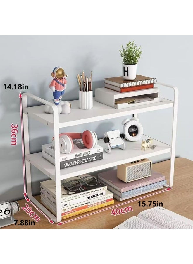 Y&D Wooden Bookcase Storage Rack Desktop Supplies Simple Decoration Aesthetics Bookshelf Suitable for Home Office Study Living Bedroom, White - Image 2