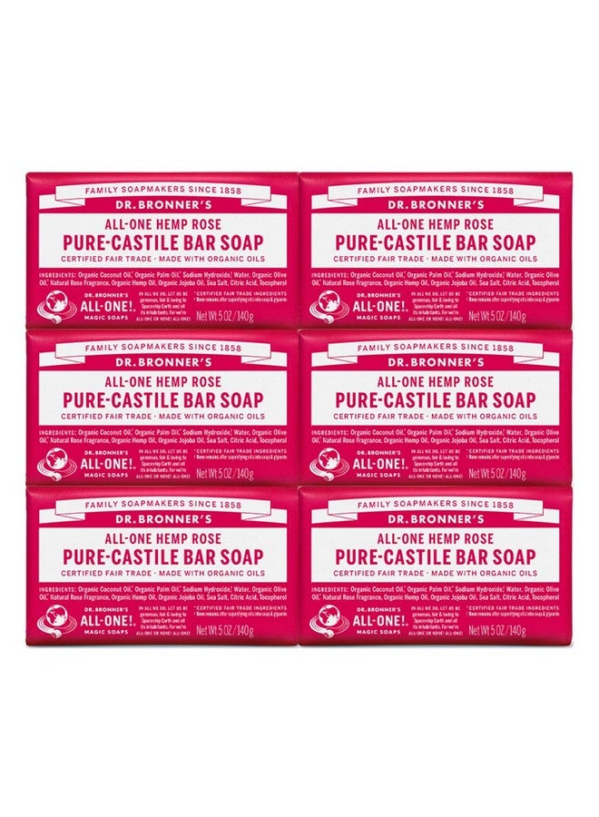 دكتور برونرز دكتور برونر - صابون قشتالة نقي (ورد، 5 أونصة، عبوة من 6 قطع) - مصنوع من زيوت عضوية، للوجه والجسم والشعر، لطيف ومرطب، قابل للتحلل الحيوي، نباتي، خالٍ من القسوة، وغير معدل وراثيًا - Image 1