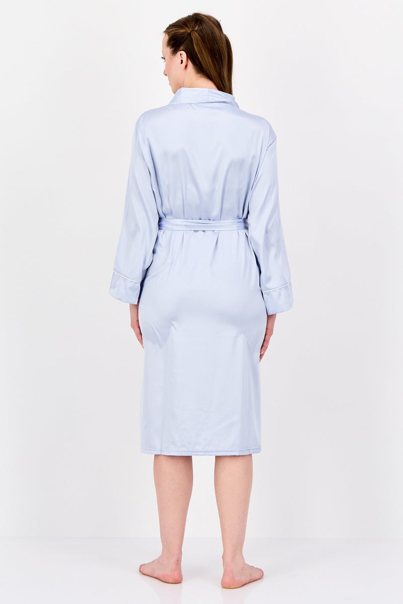 NINE WEST Women Plain Satin Nightwear Robe, Light Blue - Image 2