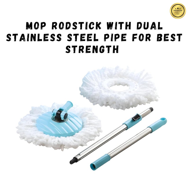 RAYMOX Square Spin Mop with Steel Wringer Easy Wheels with Extra 1 Microfiber Refill Floor Cleaning Mop Stick with Bucket Pocha for Floor Cleaning Mopping Set Blue Black - Image 4