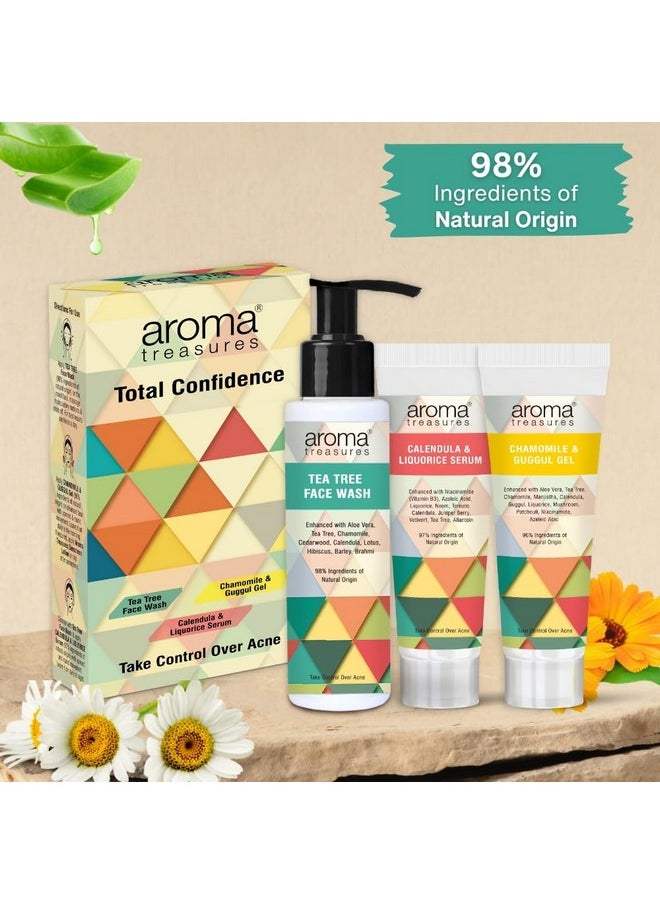 Aroma Treasures Total Confidence Anti Acne Kit With Tea Tree & Aloe Vera Extract | Includes Face Wash + Anti Acne Gel + Anti Acne Serum | For Oily & Acne Prone Skin | Set Of 3 Items  - Image 1