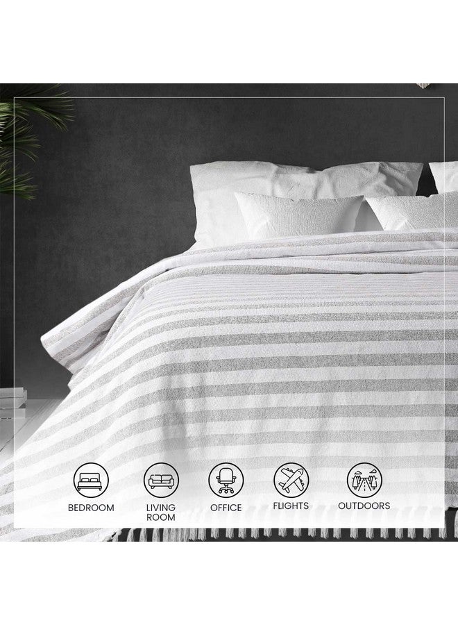 SASHAA WORLD Striped Throw Bedcover| Super Soft & Breathable | Bedcover for Living Room & Bedroom | Grey & White Throw Bedcover | 170 x 200 Cm - Image 5