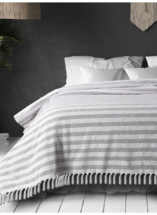 SASHAA WORLD Striped Throw Bedcover| Super Soft & Breathable | Bedcover for Living Room & Bedroom | Grey & White Throw Bedcover | 170 x 200 Cm - Image 1