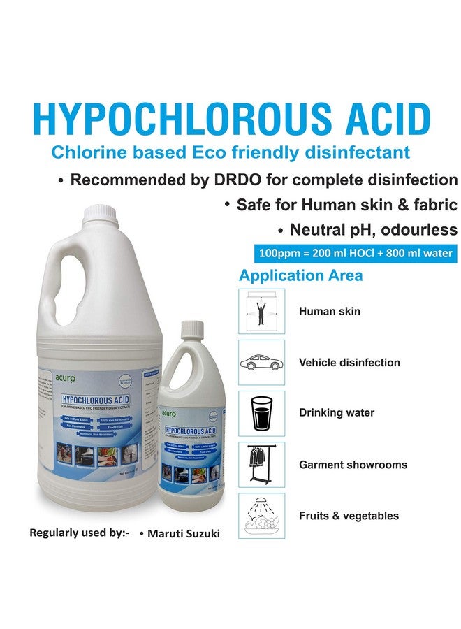 acuro HYPOCHLOROUS ACID: DRDO recommended & EPA approved Eco friendly disinfectant | Safe for Skin (1ltr) - Image 2