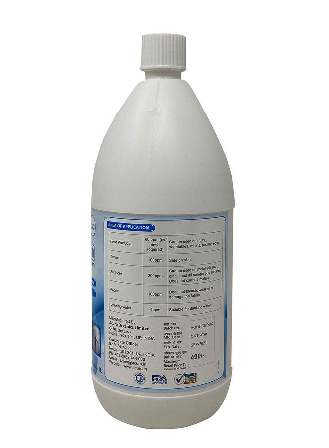 acuro HYPOCHLOROUS ACID: DRDO recommended & EPA approved Eco friendly disinfectant | Safe for Skin (1ltr) - Image 5