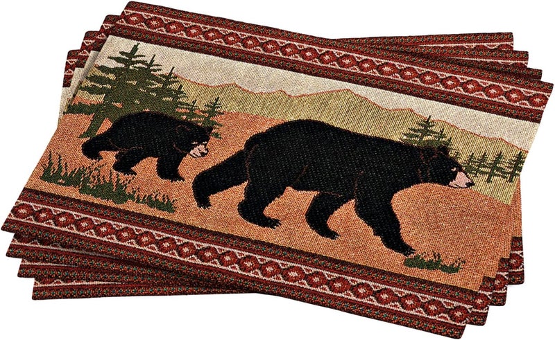 Kinara Black Bear Placemat Set  Southwestern Native American Design  Beautiful and Unique Pattern  Fine Weaving Four 1225x19 inch Placemats - Image 1