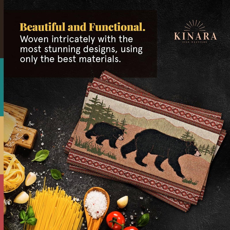 Kinara Black Bear Placemat Set  Southwestern Native American Design  Beautiful and Unique Pattern  Fine Weaving Four 1225x19 inch Placemats - Image 2