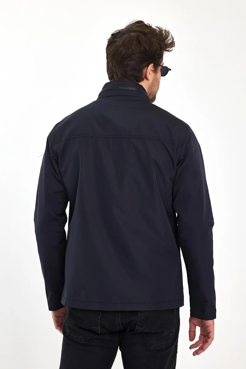 سيفيست Men's Navy Blue Stand Collar Multi-Pocket Water and Wind Repellent Seasonal Coat & Jacket