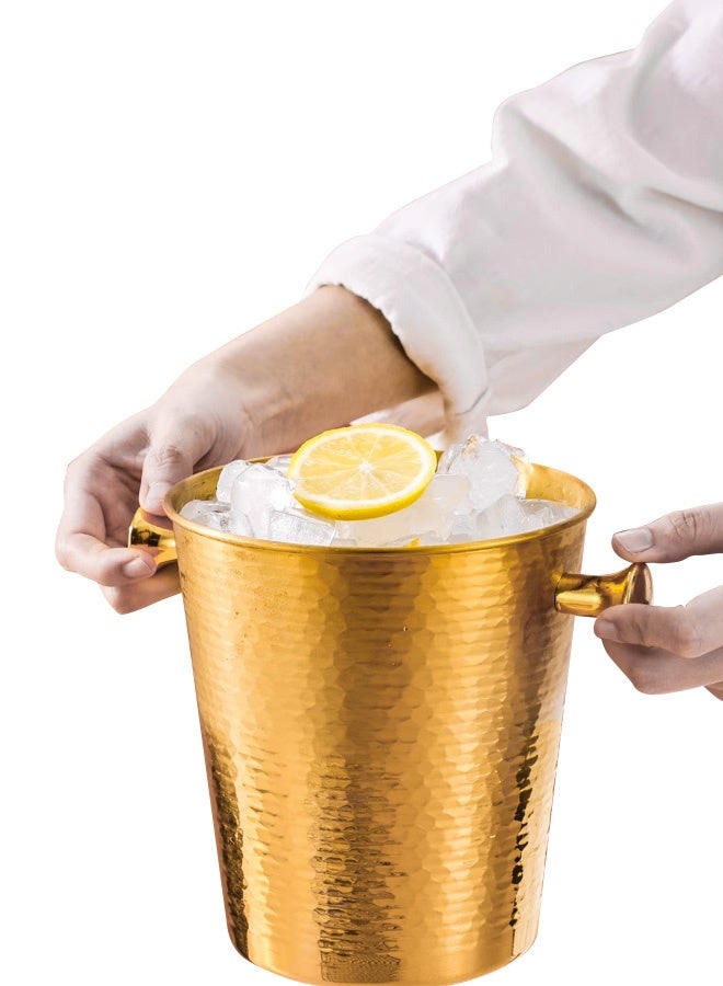 Morlife Elegance Hammered Stainless steel ice bucket champagne bucket household party ice bucket, 5L, Gold - Image 5