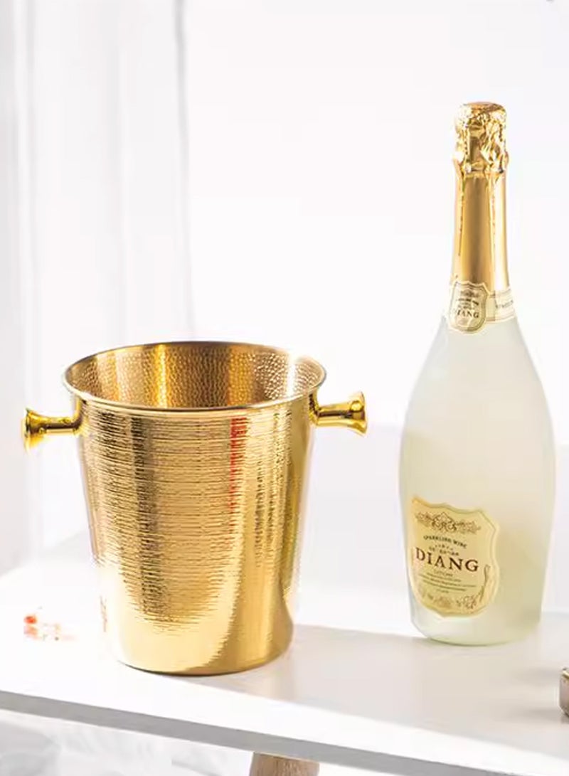 Morlife Elegance Hammered Stainless steel ice bucket champagne bucket household party ice bucket, 5L, Gold - Image 3