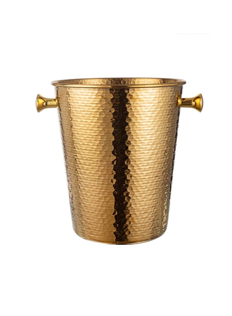 Morlife Elegance Hammered Stainless steel ice bucket champagne bucket household party ice bucket, 5L, Gold - Image 1