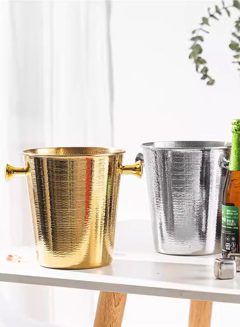 Morlife Elegance Hammered Stainless steel ice bucket champagne bucket household party ice bucket, 5L, Gold - Image 4